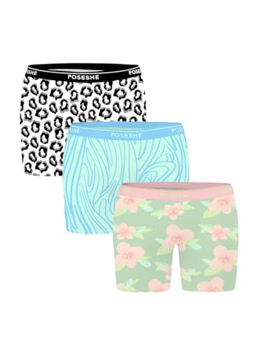 POSESHE Women's Boxer Briefs 6" Inseam, Ultra-Soft Micromodal Boyshorts Underwear, Mix Prints 3-pcs,4X von POSESHE