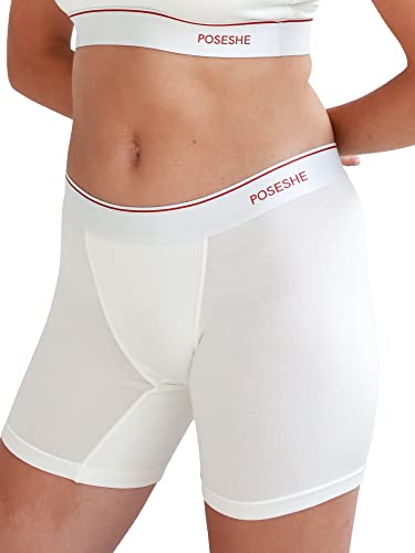 POSESHE Damen-Boxershorts 6″ Innennaht, ultraweiche Micromodal Boyshorts Unterwäsche,L,Weiß von POSESHE
