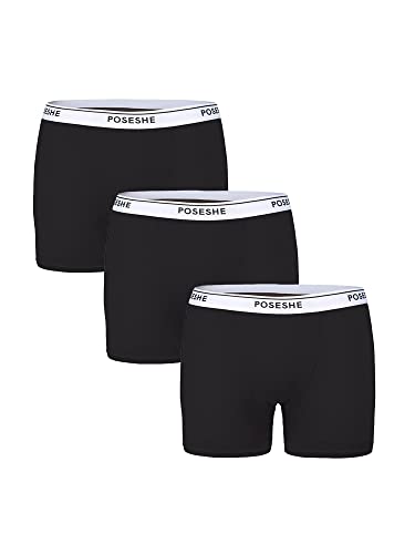 POSESHE Women's Boxer Briefs 6" Inseam, Ultra-Soft Micromodal Boyshorts Underwear, Black-3pcs,5X von POSESHE