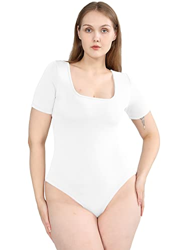 POSESHE Damen-Plus-Size-Bodysuit-Top mit kurzem Ärmel und Body Shaper Outfits,Weiß,0X von POSESHE