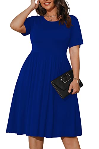 POSESHE Womens Plus Size Summer Dress 2023 Casual Short Sleeve Empire Waist Loose Fit Swing T-Shirt Dress with Pockets POSESHE Womens Plus Size Summer Dress 2023 Casual Short Sleeve Empire Waist Loose Fit Swing T-Shirt Dress with Pockets von POSESHE