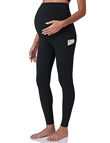 POSHDIVAH Damen Schwangerschaft Workout Leggings über dem Bauch Schwangerschaft Yoga Hose mit Taschen Weiche Activewear Arbeitshose, schwarz, M von POSHDIVAH