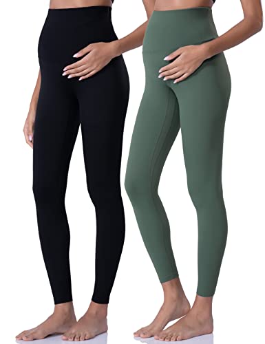 POSHDIVAH Damen Schwangerschafts-Leggings über dem Bauch Schwangerschaft Yoga Hose Active Wear Workout Leggings, Schwarz, Krabbe, Grün, S von POSHDIVAH