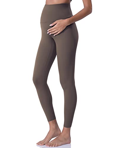 POSHDIVAH Damen Umstandsleggings über dem Bauch Schwangerschaft Yoga Hose Active Wear Workout Leggings, Braun, M von POSHDIVAH