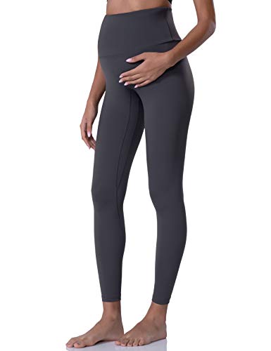 POSHDIVAH Damen Umstandsleggings über dem Bauch Schwangerschaft Yoga Hosen Active Wear Workout Leggings, grau, Groß von POSHDIVAH