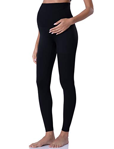 POSHDIVAH Damen Umstandsleggings über dem Bauch Schwangerschaft Yoga Hose Active Wear Workout Leggings, Schwarz, L von POSHDIVAH