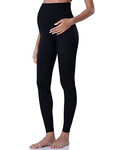 POSHDIVAH Damen Umstandsleggings über dem Bauch Schwangerschaft Yoga Hose Active Wear Workout Leggings, Schwarz, S von POSHDIVAH