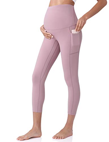 POSHDIVAH Women's Maternity Capri Leggings Over The Belly Pregnancy Workout Active Stretchy Pants with Pockets Orchid Medium von POSHDIVAH