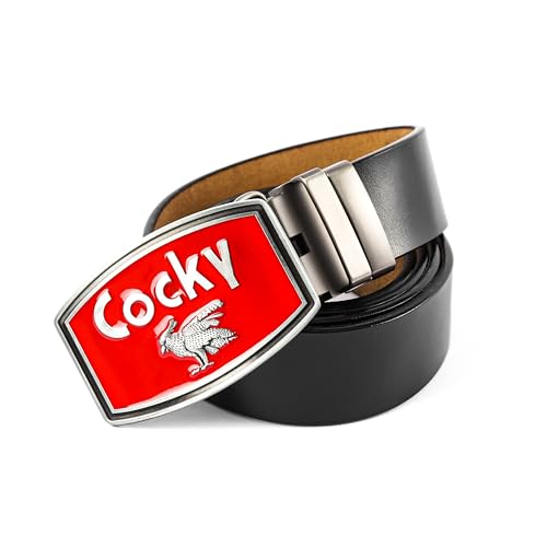 Punk Herren-Ledergürtel, lässig, modisch, coole Cowboy-Schnalle, abnehmbare Plakette, Rot/Ausflug, einfarbig (Getaway Solids), Large von POSKLA