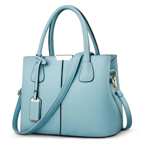 POSSOBAG Elegant Handtasche Damen Leichte Große Kapazität Henkeltasche mit Mode Ornamente Umhängetasche für Frauen Reisen Casual Täglich Urlaub Shopper PU Leder Top Griff Tasche Blau B von POSSOBAG