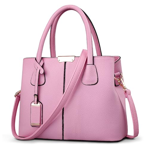 POSSOBAG Elegant Handtasche Damen Leichte Große Kapazität Henkeltasche mit Mode Ornamente Umhängetasche für Frauen Reisen Casual Täglich Urlaub Shopper PU Leder Top Griff Tasche Rosa von POSSOBAG