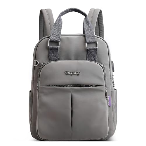 POSSOBAG Elegant Rucksack Nylon Damen Mode Einfach Schulrucksack für 14 Zoll Laptop mit Griff Handtasche Lässig Tagesrucksäcke Wasserdicht Frauen College Tasche für Täglich Reisen Urlaub Grau von POSSOBAG