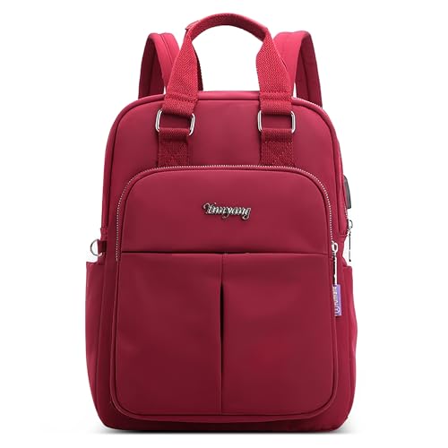 POSSOBAG Elegant Rucksack Nylon Damen Mode Einfach Schulrucksack für 14 Zoll Laptop mit Griff Handtasche Lässig Tagesrucksäcke Wasserdicht Frauen College Tasche für Täglich Reisen Urlaub Rot von POSSOBAG