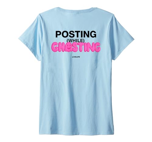 Damen Posting While GHOSTING X Funny Halloween Valentinstag - Back T-Shirt mit V-Ausschnitt von POSTING WHILE GHOSTING X No Lover Statement