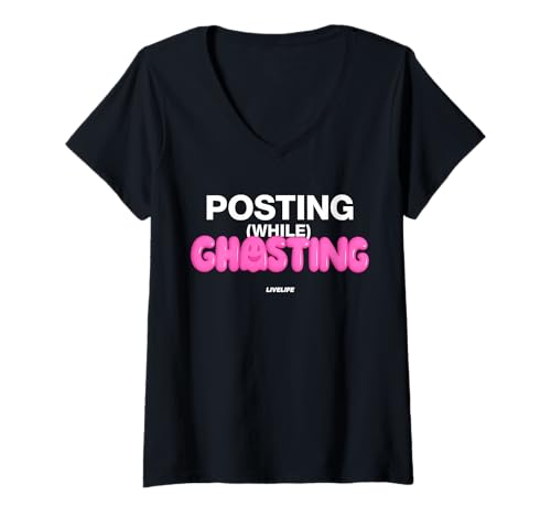Damen Posting While GHOSTING X Funny Halloween Valentinstag T-Shirt mit V-Ausschnitt von POSTING WHILE GHOSTING X No Lover Statement