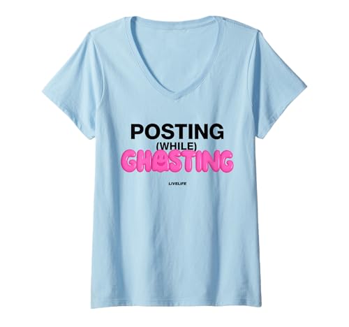 Damen Posting While GHOSTING X Funny Halloween Valentinstag T-Shirt mit V-Ausschnitt von POSTING WHILE GHOSTING X No Lover Statement