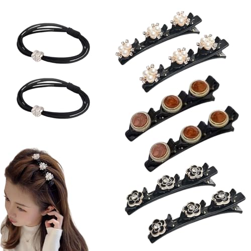 Sparkling Crystal Stone Braided Hair Clips, 2024 New Braided Hair Clips for Women, Hairpin Duckbill Clips with 3 Small Clips Hair Barrette Rhinestone Hair Clips (6pcs-B) von POTKFMN