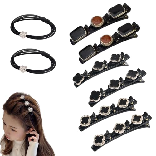 Sparkling Crystal Stone Braided Hair Clips, 2024 New Braided Hair Clips for Women, Hairpin Duckbill Clips with 3 Small Clips Hair Barrette Rhinestone Hair Clips (6pcs-F) von POTKFMN