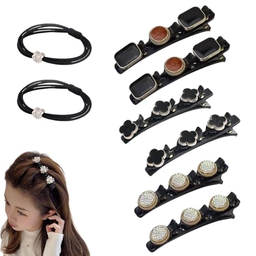 Sparkling Crystal Stone Braided Hair Clips, 2024 New Braided Hair Clips for Women, Hairpin Duckbill Clips with 3 Small Clips Hair Barrette Rhinestone Hair Clips (6pcs-G) von POTKFMN