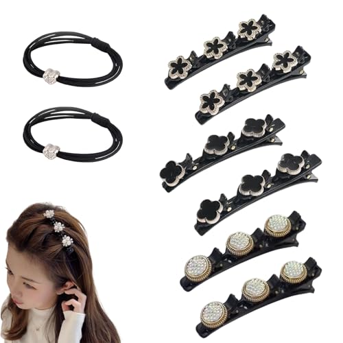 Sparkling Crystal Stone Braided Hair Clips, 2024 New Braided Hair Clips for Women, Hairpin Duckbill Clips with 3 Small Clips Hair Barrette Rhinestone Hair Clips (6pcs-H) von POTKFMN