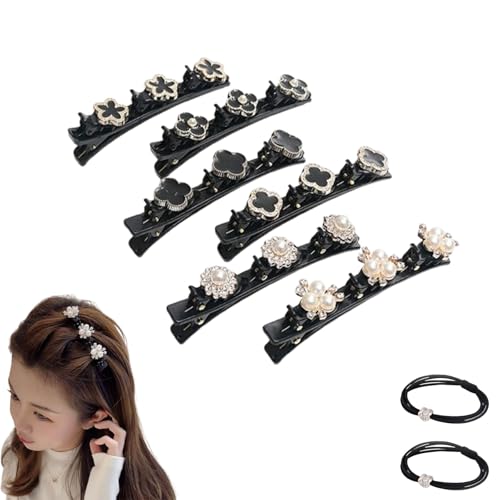 Sparkling Crystal Stone Braided Hair Clips, 2024 New Braided Hair Clips for Women, Hairpin Duckbill Clips with 3 Small Clips Hair Barrette Rhinestone Hair Clips (6pcs-J) von POTKFMN