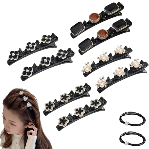 Sparkling Crystal Stone Braided Hair Clips, 2024 New Braided Hair Clips for Women, Hairpin Duckbill Clips with 3 Small Clips Hair Barrette Rhinestone Hair Clips (8pcs-B) von POTKFMN