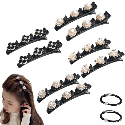 Sparkling Crystal Stone Braided Hair Clips, 2024 New Braided Hair Clips for Women, Hairpin Duckbill Clips with 3 Small Clips Hair Barrette Rhinestone Hair Clips (8pcs-D) von POTKFMN