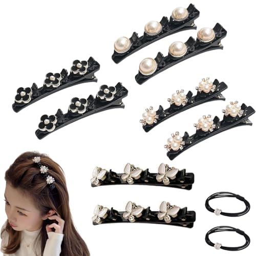 Sparkling Crystal Stone Braided Hair Clips, 2024 New Braided Hair Clips for Women, Hairpin Duckbill Clips with 3 Small Clips Hair Barrette Rhinestone Hair Clips (8pcs-E) von POTKFMN
