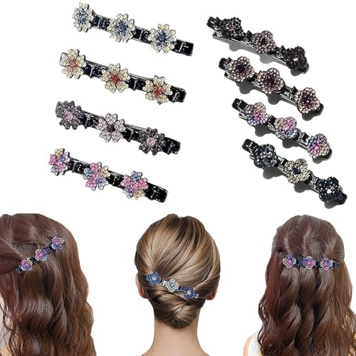 Sparkling Crystal Stone Braided Hair Clips, 2024 New Braided Hair Clips for Women, Hairpin Duckbill Clips with 3 Small Clips Hair Barrette Rhinestone Hair Clips (8pcs-G) von POTKFMN