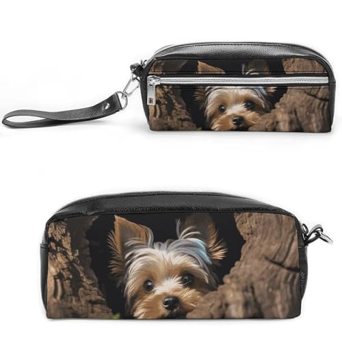 POTSCBVW A Little Yorkshire Terrier Federmäppchen, große Kapazität mit zwei Fächern, Reißverschluss, Leder, Federmäppchen, tragbare Reise-Kosmetiktasche für Damen und Herren POTSCBVW A Little Yorkshire Terrier Federmäppchen, große Kapazität mit zwei Fächern, Reißverschluss, Leder, Federmäppchen, tragbare Reise-Kosmetiktasche für Damen und Herren von POTSCBVW