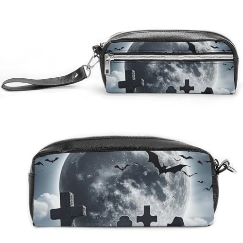 POTSCBVW Above The Cemetery Federmäppchen, große Kapazität mit zwei Fächern, Reißverschluss, Leder-Bleistifttasche, tragbare Reise-Kosmetiktasche für Damen und Herren von POTSCBVW