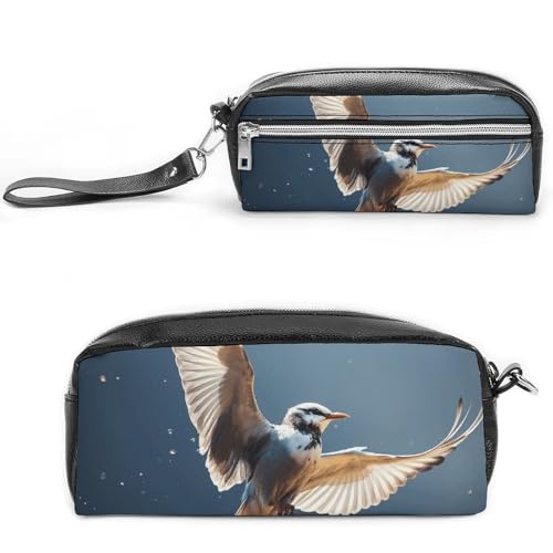 POTSCBVW Bird Migration Federmäppchen Große Kapazität mit zwei Fächern, Reißverschluss Leder Bleistiftbeutel, Tragbare Reise Kosmetiktasche für Damen Herren von POTSCBVW