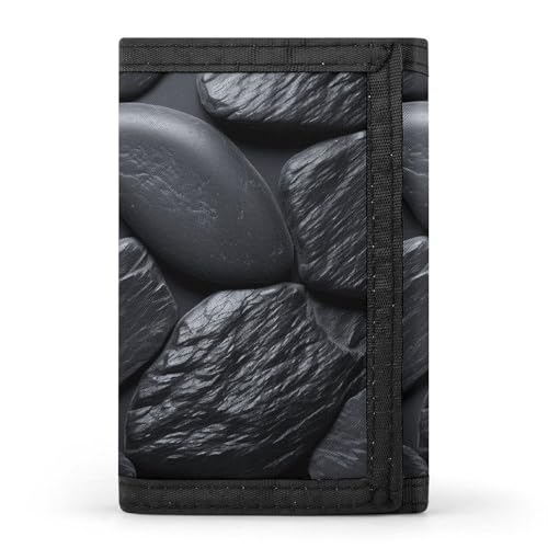 POTSCBVW Black Stone Geldbörse, kompakt, dreifach gefaltet, mit Schlüsselanhänger, leicht und langlebig, für den Außenbereich, Stil, Einheitsgröße, klassisch von POTSCBVW