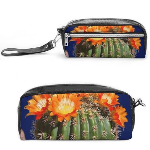 POTSCBVW Blooming Barrel Green Pencil Case Large Capacity with Two Compartments, Zipper Leather Pencil Pouch, Portable Travel Cosmetic Bag for Women Men von POTSCBVW