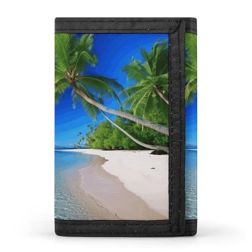 POTSCBVW Blue Sea Geldbörse mit Kokosnussbaum, kompakt, dreifach gefaltet, mit Schlüsselanhänger, leicht und langlebig, für den Außenbereich, Stil, Einheitsgröße, klassisch von POTSCBVW