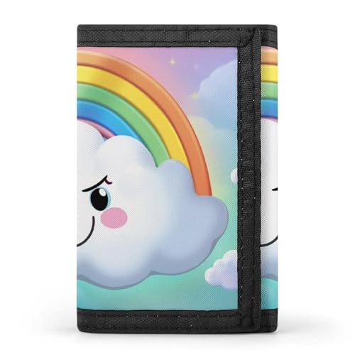 POTSCBVW Cartoon Smiling Cloud Rainbow Wallet Compact Trifold Wallet with Keychain Lightweight & Durable Purse for Outdoor, Style, One Size, Classic POTSCBVW Cartoon Smiling Cloud Rainbow Wallet Compact Trifold Wallet with Keychain Lightweight & Durable Purse for Outdoor, Style, One Size, Classic von POTSCBVW