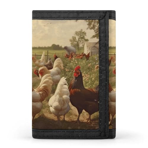 POTSCBVW Chickens And Farm Geldbörse, kompakt, dreifach gefaltet, mit Schlüsselanhänger, leicht und langlebig, für Outdoor, Stil, Einheitsgröße, klassisch von POTSCBVW