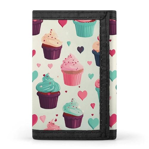 POTSCBVW Cupcake Candy Hearts Sweet Wallet Compact Trifold Wallet with Keychain Lightweight & Durable Purse for Outdoor, Style, One Size, Classic von POTSCBVW