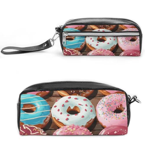 POTSCBVW Donuts Federmäppchen Große Kapazität mit zwei Fächern, Reißverschluss Leder Bleistiftbeutel, Tragbare Reise-Kosmetiktasche für Damen und Herren von POTSCBVW