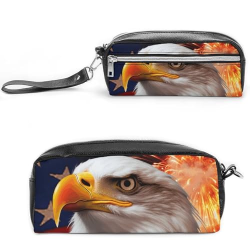 POTSCBVW Eagle Federmäppchen Große Kapazität mit zwei Fächern, Reißverschluss Leder Bleistiftbeutel, Tragbare Reise-Kosmetiktasche für Damen und Herren von POTSCBVW