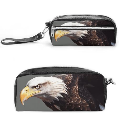 POTSCBVW Eagle Federmäppchen Große Kapazität mit zwei Fächern, Reißverschluss Leder Bleistiftbeutel, Tragbare Reise-Kosmetiktasche für Damen und Herren von POTSCBVW
