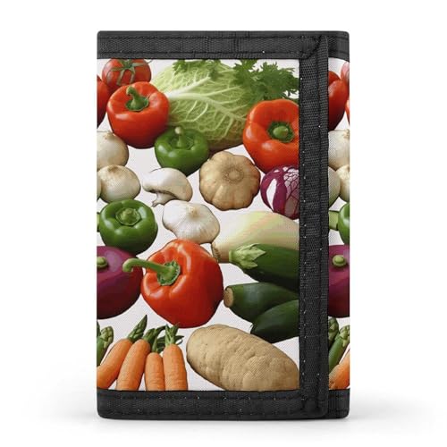 POTSCBVW Einführung von verschiedenen Gemüsesorten Geldbörse, kompakt, dreifach gefaltet, mit Schlüsselanhänger, leichte und langlebige Geldbörse für den Außenbereich, Stil, Einheitsgröße, klassisch von POTSCBVW