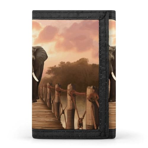 POTSCBVW Elefant auf einer Brücke Geldbörse, kompakt, dreifach gefaltet, mit Schlüsselanhänger, leicht und langlebig, für den Außenbereich, Stil, Einheitsgröße, klassisch von POTSCBVW