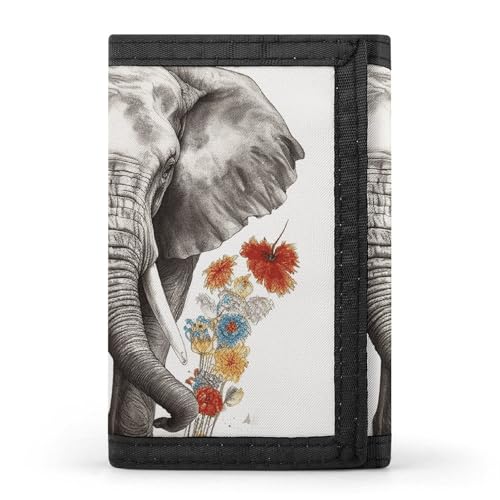 POTSCBVW Elefanten-Geldbörse, kompakt, dreifach faltbar, mit Schlüsselanhänger, leicht und langlebig, für den Außenbereich, Stil, Einheitsgröße, klassisch von POTSCBVW