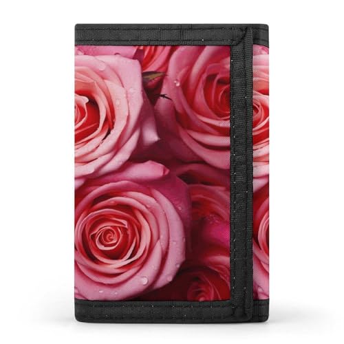 POTSCBVW Elegante Geldbörse mit Rosenblüten, kompakt, dreifach gefaltet, mit Schlüsselanhänger, leicht und langlebig, für den Außenbereich, Stil, Einheitsgröße, klassisch von POTSCBVW