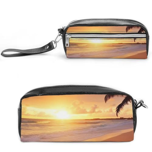 POTSCBVW Federmäppchen, Motiv: tropischer Strand, Sonnenuntergang, große Kapazität mit zwei Fächern, Reißverschluss, Leder, Federmäppchen, tragbare Reise-Kosmetiktasche für Damen und Herren POTSCBVW Federmäppchen, Motiv: tropischer Strand, Sonnenuntergang, große Kapazität mit zwei Fächern, Reißverschluss, Leder, Federmäppchen, tragbare Reise-Kosmetiktasche für Damen und Herren von POTSCBVW