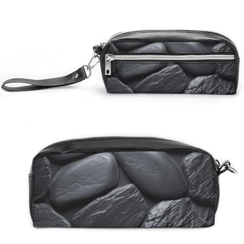 POTSCBVW Federmäppchen aus schwarzem Stein, große Kapazität mit zwei Fächern, Reißverschluss, Leder-Bleistifttasche, tragbare Reise-Kosmetiktasche für Damen und Herren POTSCBVW Federmäppchen aus schwarzem Stein, große Kapazität mit zwei Fächern, Reißverschluss, Leder-Bleistifttasche, tragbare Reise-Kosmetiktasche für Damen und Herren von POTSCBVW