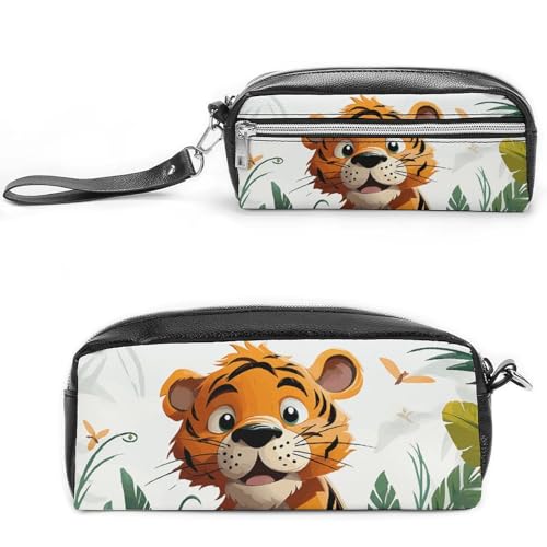 POTSCBVW Federmäppchen mit Cartoon-Tigermotiv, große Kapazität, mit zwei Fächern, Reißverschluss, Leder-Bleistifttasche, tragbare Reise-Kosmetiktasche für Damen und Herren POTSCBVW Federmäppchen mit Cartoon-Tigermotiv, große Kapazität, mit zwei Fächern, Reißverschluss, Leder-Bleistifttasche, tragbare Reise-Kosmetiktasche für Damen und Herren von POTSCBVW