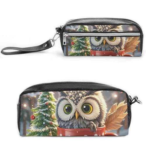POTSCBVW Federmäppchen mit Eulen-Motiv, große Kapazität, mit zwei Fächern, Reißverschluss, Leder-Bleistifttasche, tragbare Reise-Kosmetiktasche für Damen und Herren POTSCBVW Federmäppchen mit Eulen-Motiv, große Kapazität, mit zwei Fächern, Reißverschluss, Leder-Bleistifttasche, tragbare Reise-Kosmetiktasche für Damen und Herren von POTSCBVW