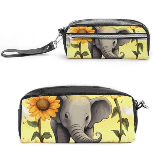 POTSCBVW Federmäppchen mit Sonnenblumen-Motiv, große Kapazität, mit zwei Fächern, Reißverschluss, Leder-Bleistifttasche, tragbare Reise-Kosmetiktasche für Damen und Herren POTSCBVW Federmäppchen mit Sonnenblumen-Motiv, große Kapazität, mit zwei Fächern, Reißverschluss, Leder-Bleistifttasche, tragbare Reise-Kosmetiktasche für Damen und Herren von POTSCBVW